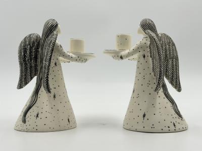 Emilia Castillo Emilia Castillo Angelical Silver Porcelain Candleholders Mexico 1996
