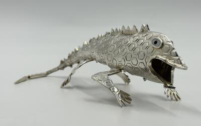 Emilia Castillo Emilia Castillo Articulated Silver Plated Brass Lizard Sculpture Mexico 1980s