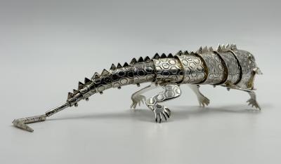 Emilia Castillo Emilia Castillo Articulated Silver Plated Brass Lizard Sculpture Mexico 1980s