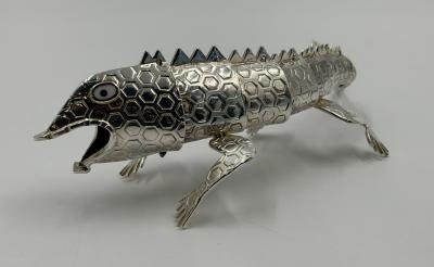 Emilia Castillo Emilia Castillo Articulated Silver Plated Brass Lizard Sculpture Mexico 1980s