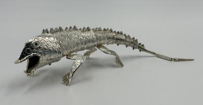 Emilia Castillo Emilia Castillo Articulated Silver Plated Brass Lizard Sculpture Mexico 1980s