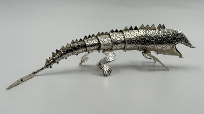 Emilia Castillo Emilia Castillo Articulated Silver Plated Brass Lizard Sculpture Mexico 1980s
