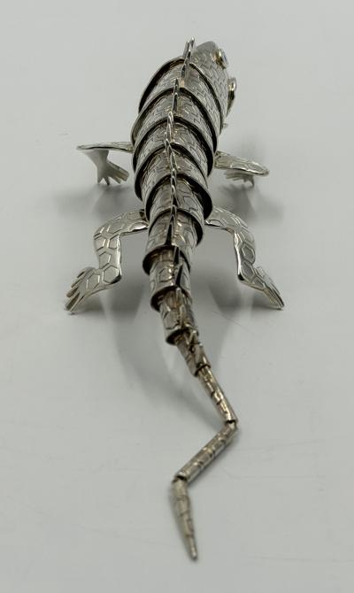 Emilia Castillo Emilia Castillo Articulated Silver Plated Brass Lizard Sculpture Mexico 1980s