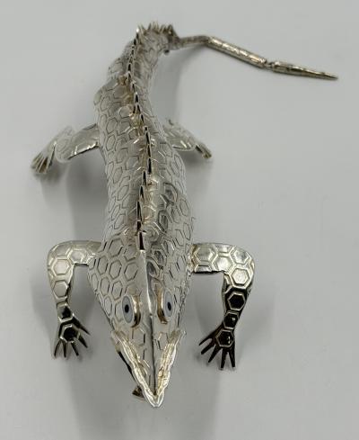 Emilia Castillo Emilia Castillo Articulated Silver Plated Brass Lizard Sculpture Mexico 1980s