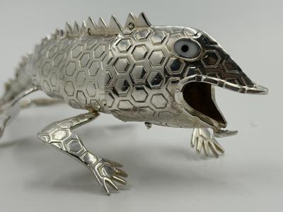 Emilia Castillo Emilia Castillo Articulated Silver Plated Brass Lizard Sculpture Mexico 1980s