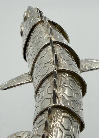 Emilia Castillo Emilia Castillo Articulated Silver Plated Brass Lizard Sculpture Mexico 1980s