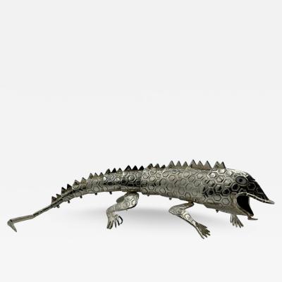 Emilia Castillo Emilia Castillo Articulated Silver Plated Brass Lizard Sculpture Mexico 1980s