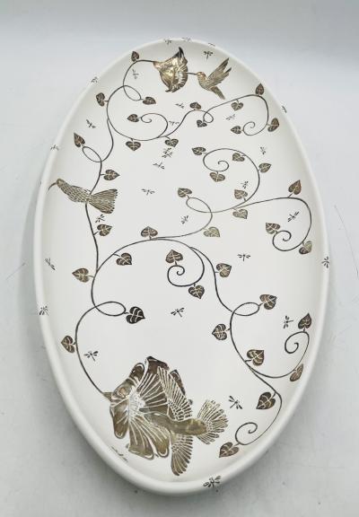 Emilia Castillo Emilia Castillo Extra Large Sterling Silver Porcelain Platter Signed Mexico