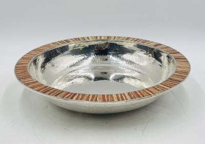 Emilia Castillo Emilia Castillo Hammered Silver Plated Bowl with Jasper Stone Inlay Mexico