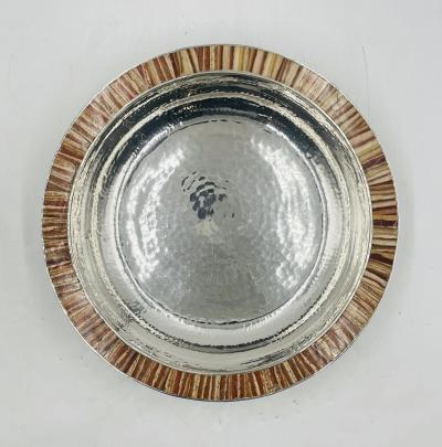 Emilia Castillo Emilia Castillo Hammered Silver Plated Bowl with Jasper Stone Inlay Mexico
