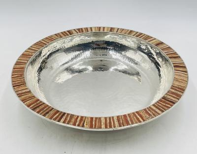 Emilia Castillo Emilia Castillo Hammered Silver Plated Bowl with Jasper Stone Inlay Mexico
