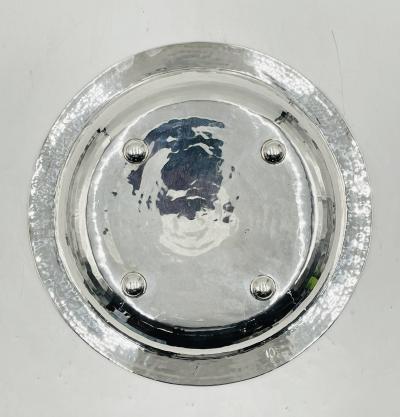 Emilia Castillo Emilia Castillo Hammered Silver Plated Bowl with Jasper Stone Inlay Mexico