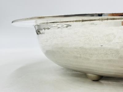 Emilia Castillo Emilia Castillo Hammered Silver Plated Bowl with Jasper Stone Inlay Mexico