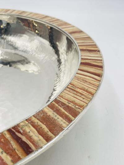 Emilia Castillo Emilia Castillo Hammered Silver Plated Bowl with Jasper Stone Inlay Mexico
