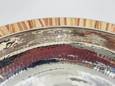 Emilia Castillo Emilia Castillo Hammered Silver Plated Bowl with Jasper Stone Inlay Mexico