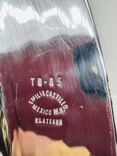 Emilia Castillo Emilia Castillo Hammered Silver Plated Bowl with Jasper Stone Inlay Mexico