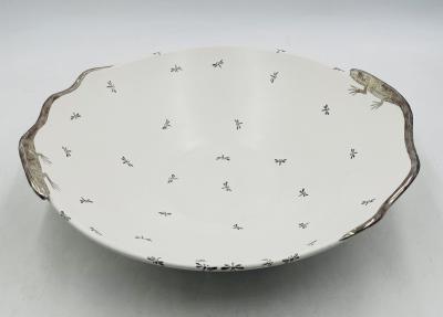 Emilia Castillo Emilia Castillo Large Porcelain Pure Silver Bowl with Lizards and Dragonflies