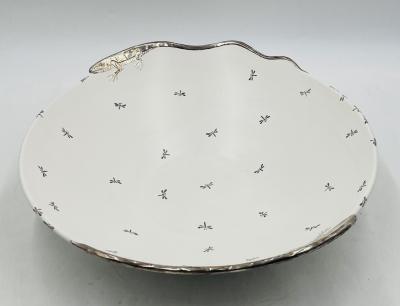Emilia Castillo Emilia Castillo Large Porcelain Pure Silver Bowl with Lizards and Dragonflies