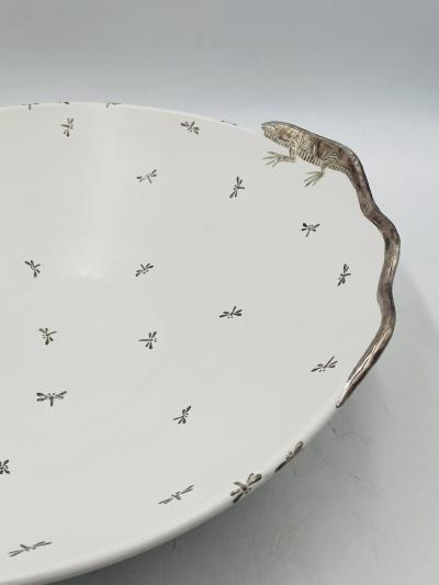 Emilia Castillo Emilia Castillo Large Porcelain Pure Silver Bowl with Lizards and Dragonflies