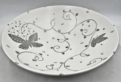 Emilia Castillo Emilia Castillo Large Porcelain Pure Silver Butterfly Bowl Taxco Mexico