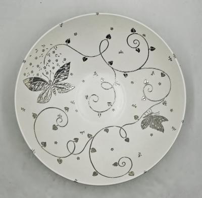 Emilia Castillo Emilia Castillo Large Porcelain Pure Silver Butterfly Bowl Taxco Mexico