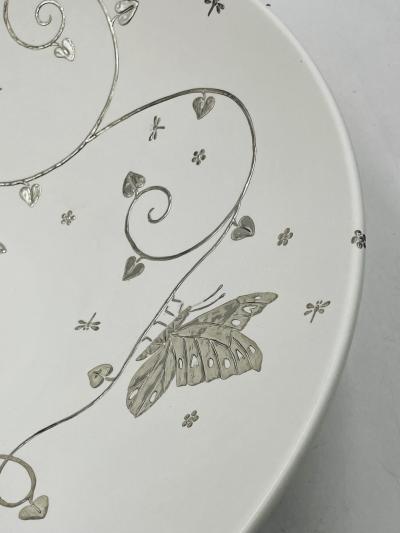 Emilia Castillo Emilia Castillo Large Porcelain Pure Silver Butterfly Bowl Taxco Mexico
