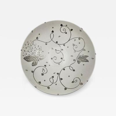 Emilia Castillo Emilia Castillo Large Porcelain Pure Silver Butterfly Bowl Taxco Mexico
