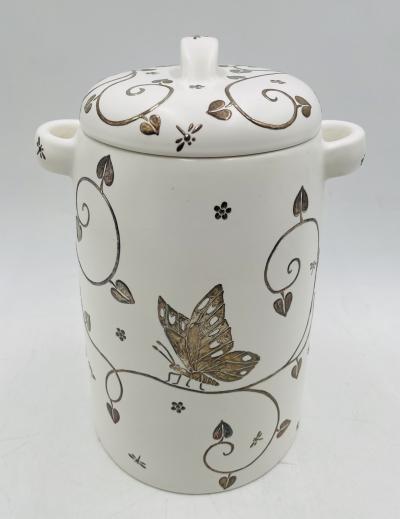 Emilia Castillo Emilia Castillo Porcelain Silver Butterfly Lidded Jar Taxco Mexico