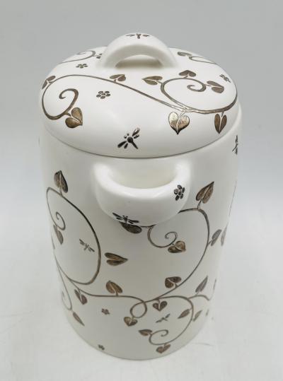 Emilia Castillo Emilia Castillo Porcelain Silver Butterfly Lidded Jar Taxco Mexico