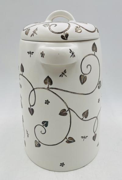 Emilia Castillo Emilia Castillo Porcelain Silver Butterfly Lidded Jar Taxco Mexico
