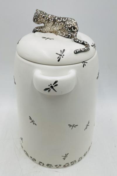 Emilia Castillo Emilia Castillo Porcelain Silver Jaguar Lidded Jar Taxco Mexico