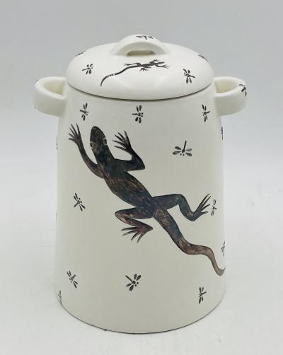Emilia Castillo Emilia Castillo Porcelain Silver Lidded Container with Lizards Taxco Mexico