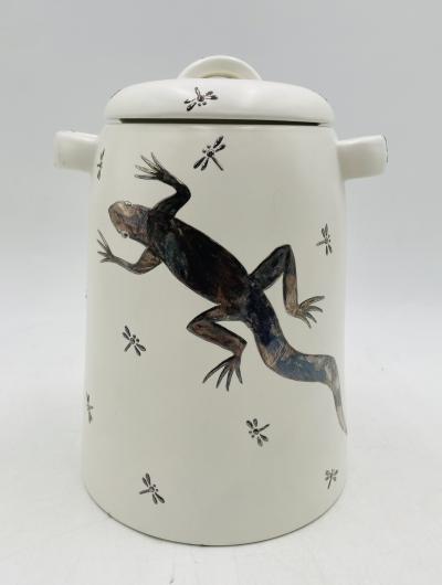 Emilia Castillo Emilia Castillo Porcelain Silver Lidded Container with Lizards Taxco Mexico