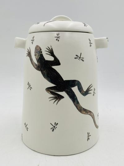 Emilia Castillo Emilia Castillo Porcelain Silver Lidded Container with Lizards Taxco Mexico
