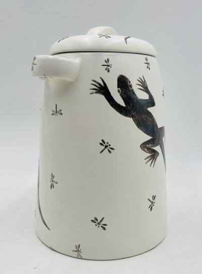 Emilia Castillo Emilia Castillo Porcelain Silver Lidded Container with Lizards Taxco Mexico