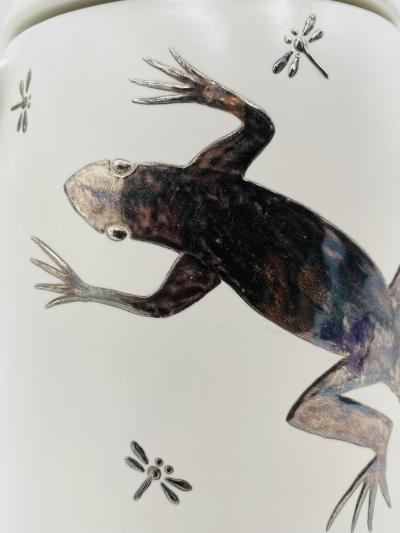 Emilia Castillo Emilia Castillo Porcelain Silver Lidded Container with Lizards Taxco Mexico