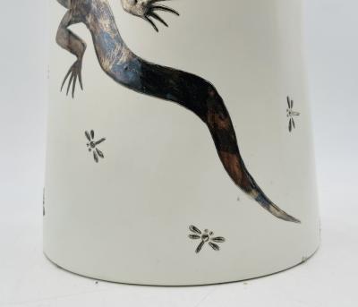 Emilia Castillo Emilia Castillo Porcelain Silver Lidded Container with Lizards Taxco Mexico