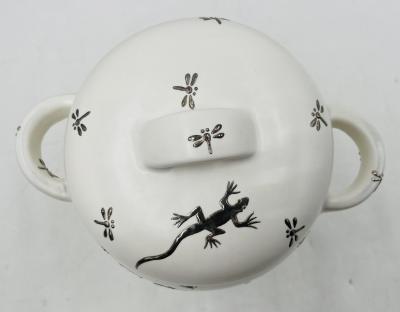 Emilia Castillo Emilia Castillo Porcelain Silver Lidded Container with Lizards Taxco Mexico