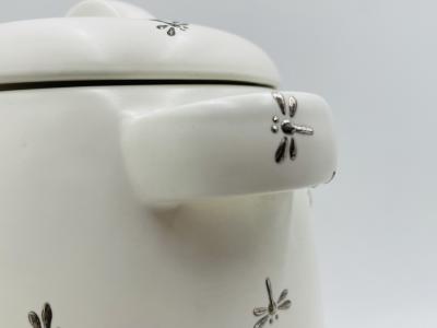 Emilia Castillo Emilia Castillo Porcelain Silver Lidded Container with Lizards Taxco Mexico