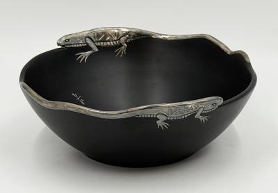 Emilia Castillo Emilia Castillo Pure Silver Lizard Black Porcelain Bowl Mexican Silver Art