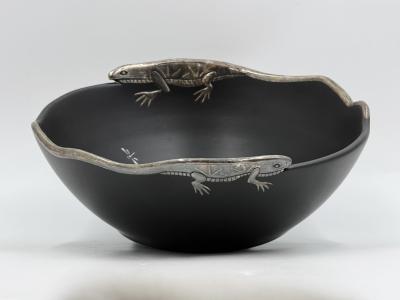 Emilia Castillo Emilia Castillo Pure Silver Lizard Black Porcelain Bowl Mexican Silver Art