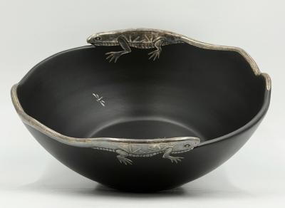 Emilia Castillo Emilia Castillo Pure Silver Lizard Black Porcelain Bowl Mexican Silver Art