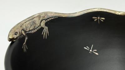 Emilia Castillo Emilia Castillo Pure Silver Lizard Black Porcelain Bowl Mexican Silver Art