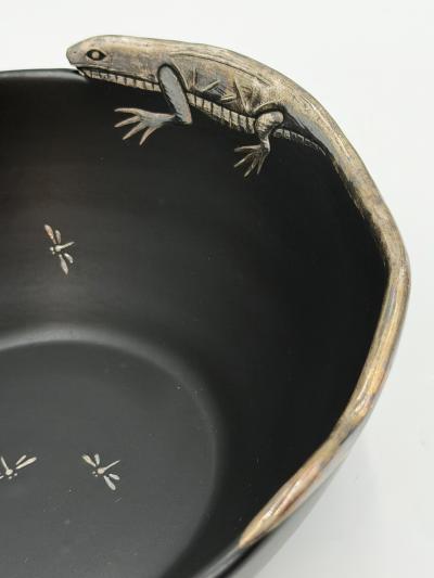Emilia Castillo Emilia Castillo Pure Silver Lizard Black Porcelain Bowl Mexican Silver Art