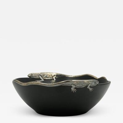Emilia Castillo Emilia Castillo Pure Silver Lizard Black Porcelain Bowl Mexican Silver Art