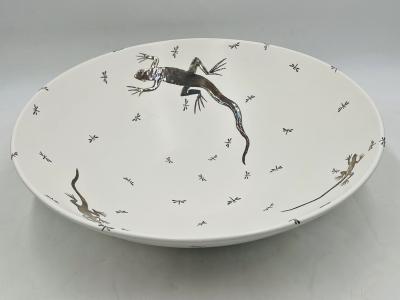 Emilia Castillo Emilia Castillo Pure Silver Porcelain Bowl with Lizards Fireflies Mexico