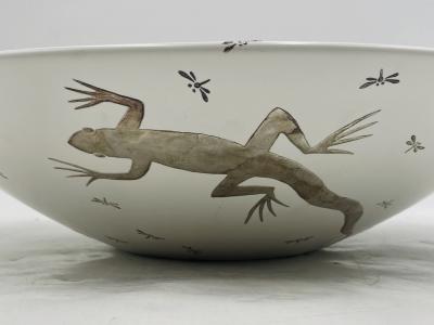 Emilia Castillo Emilia Castillo Pure Silver Porcelain Bowl with Lizards Fireflies Mexico