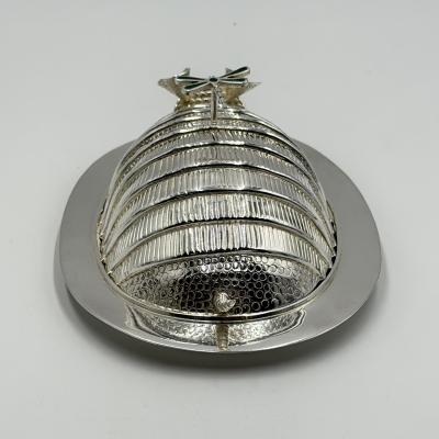 Emilia Castillo Emilia Castillo Silver Plate Armadillo Butter Dish with Malachite Taxco Mexico