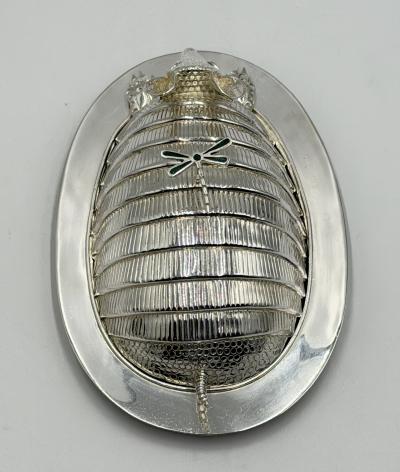 Emilia Castillo Emilia Castillo Silver Plate Armadillo Butter Dish with Malachite Taxco Mexico