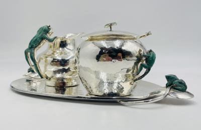Emilia Castillo Emilia Castillo Silver Plated Malachite Tea Service Set Mexican Modernism